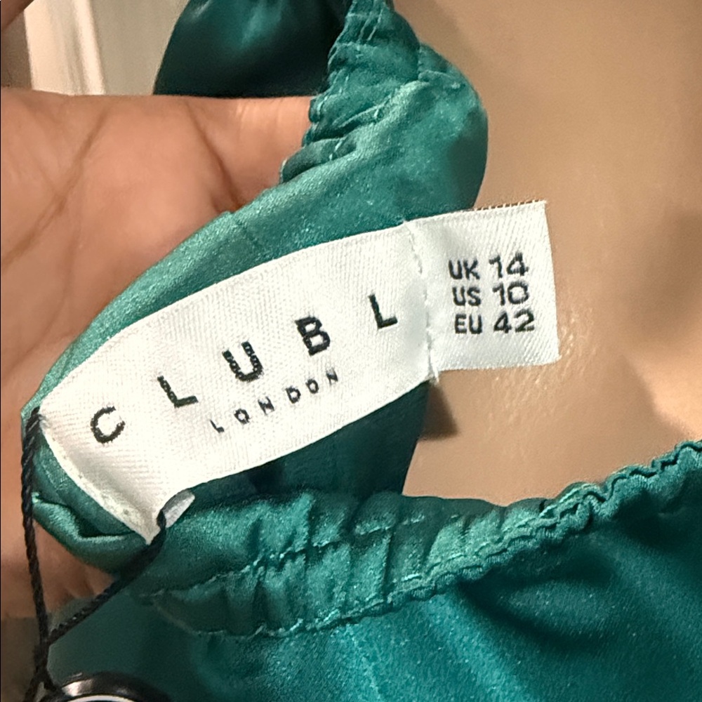 Club L London Bottle Green Satin Maxi Dress NWT - Picture 6 of 7